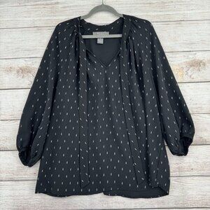 Olivia & Martin Dash Print Tie Front Blouse Women's Size 2X Black